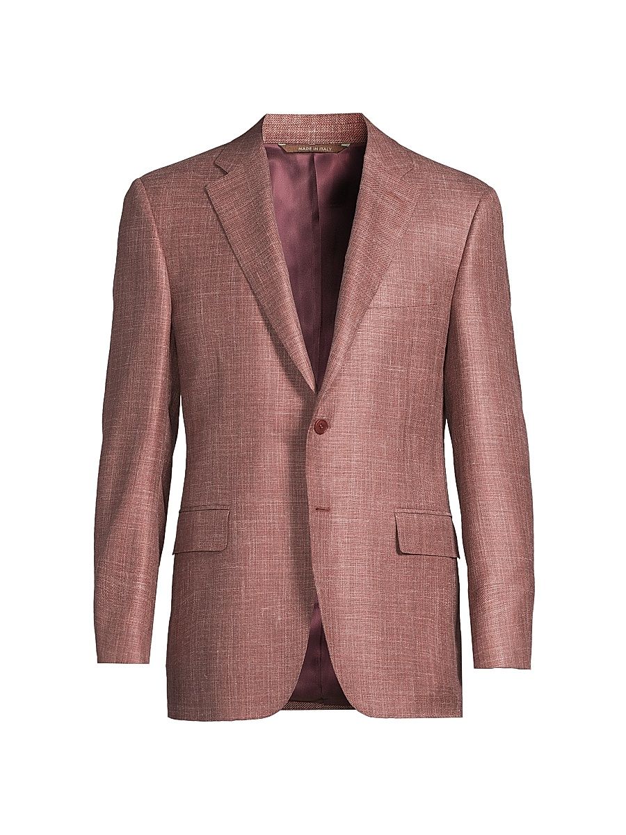 Men's Solid Textured Wool-Silk-Linen Sport Coat - Dark Pink - Size 38