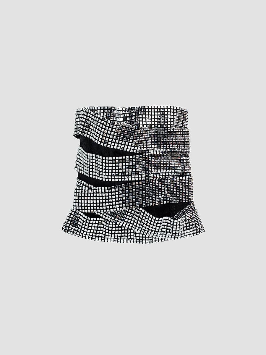 Women's Disco Ball Strapless Top - Black - Size Medium