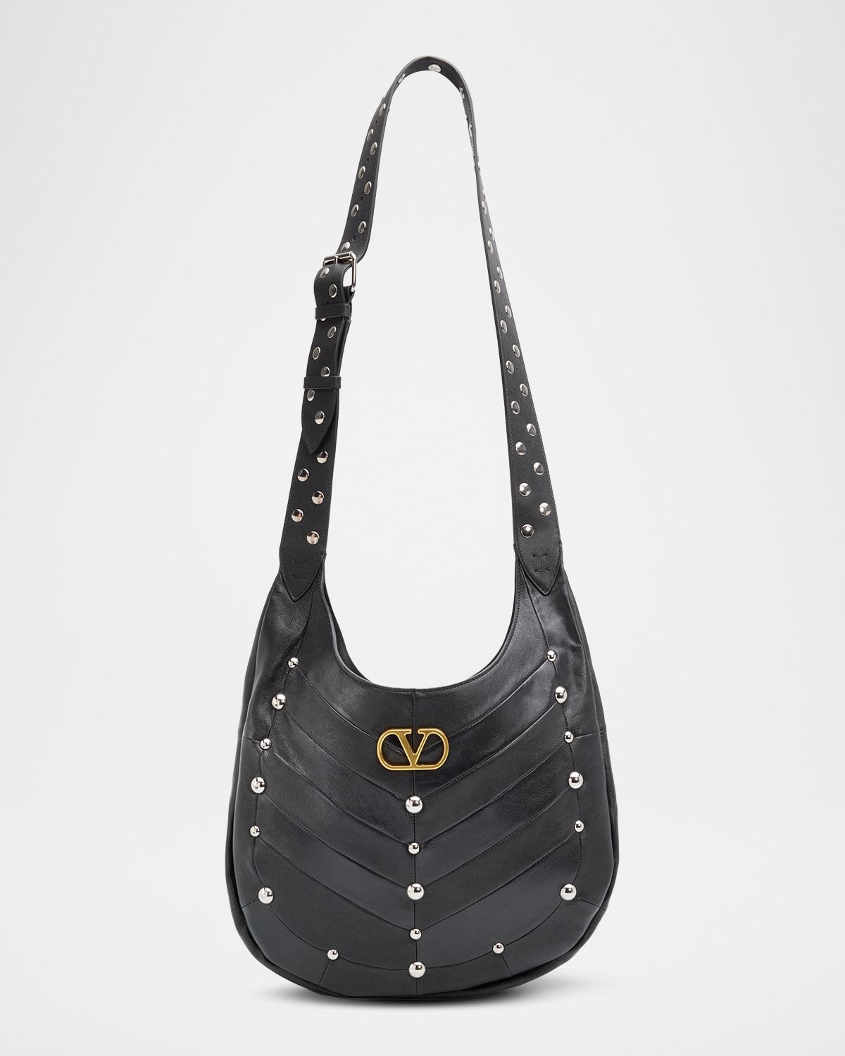 Hoboho Hobo Bag in Chevron Nappa Leather with Studs