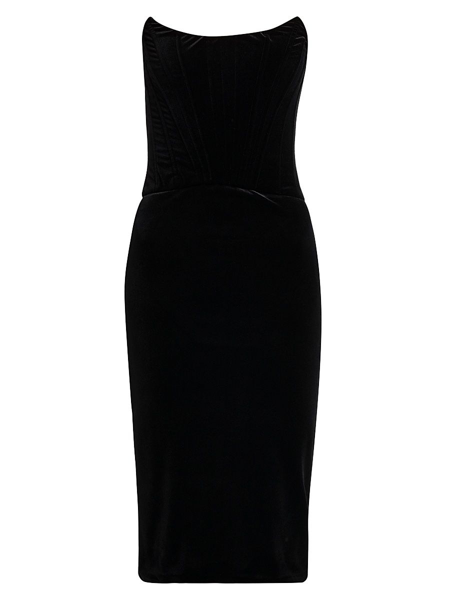 Women's Velvet Strapless Corset Midi-Dress - Nero - Size 10