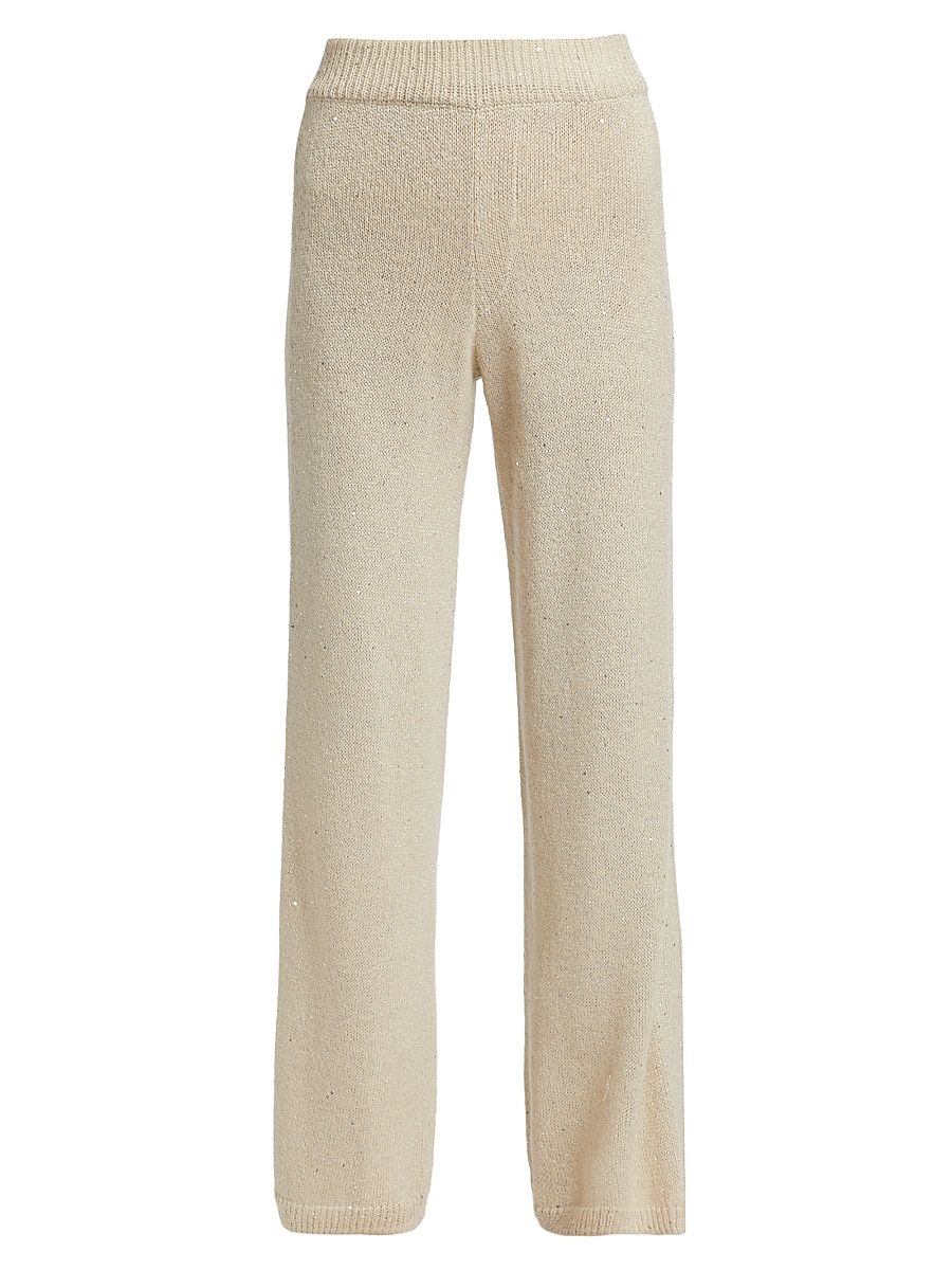 Women's Sequined Knit Wide-Leg Pants - Chalk - Size XL