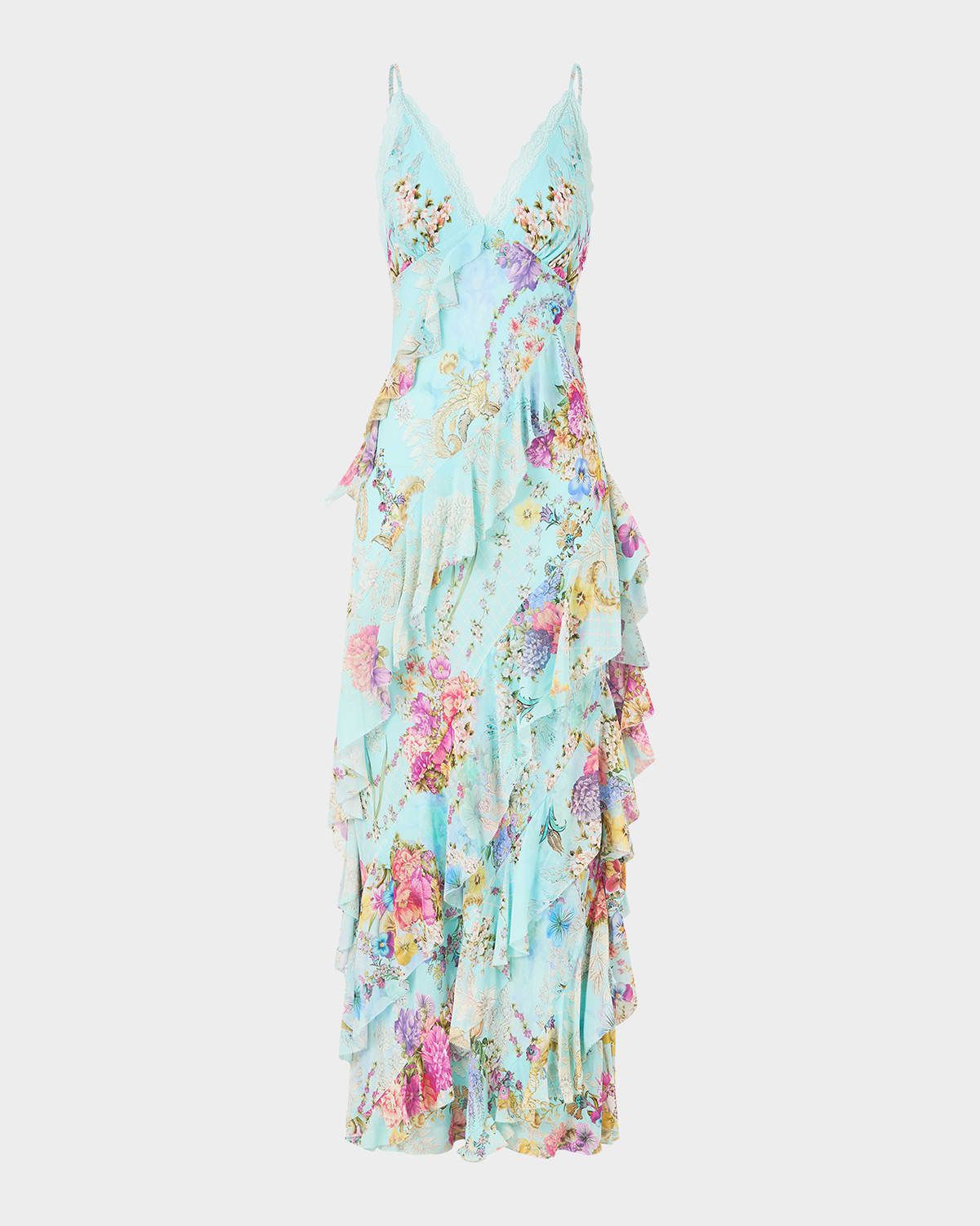 Bazaar Blooms Asymmetrical Ruffle Slip Dress
