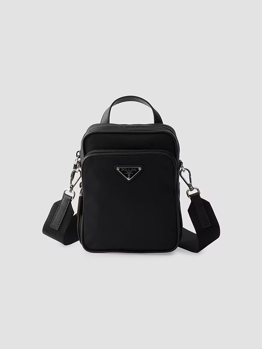 Men's Re-Nylon and Saffiano Leather Shoulder Bag - Black