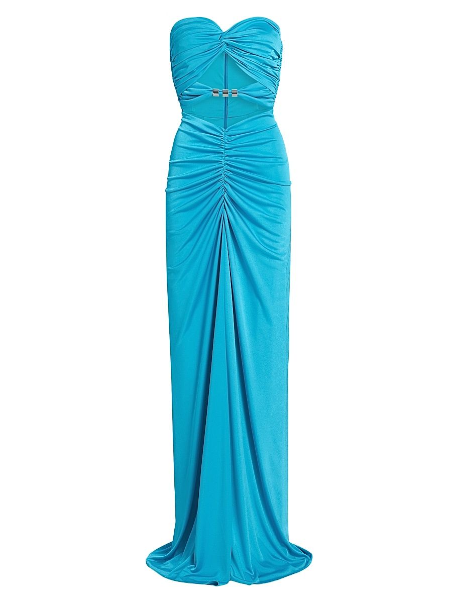 Women's Corinne Ruched Cut-Out Gown - Turquoise - Size 10