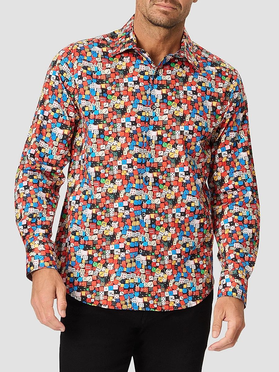 Men's Snake Eyes Dice-Print Stretch Cotton Shirt - Size XXL