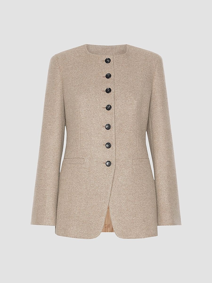 Women's Cashmere Crewneck Jacket - Sand - Size 14