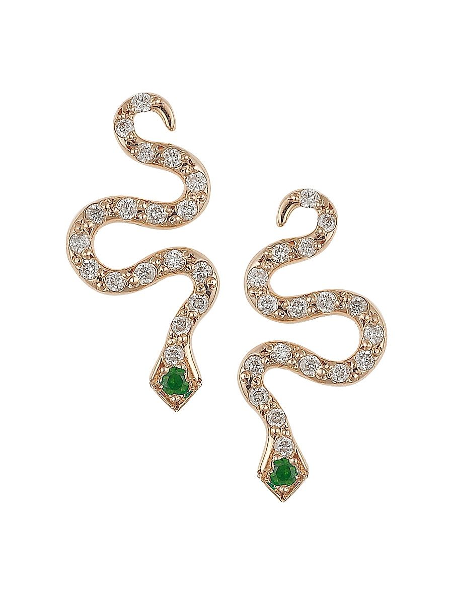Women's Snake 18K Yellow Gold, Diamond & Tsavorite Snake Drop Earrings - Yellow Gold
