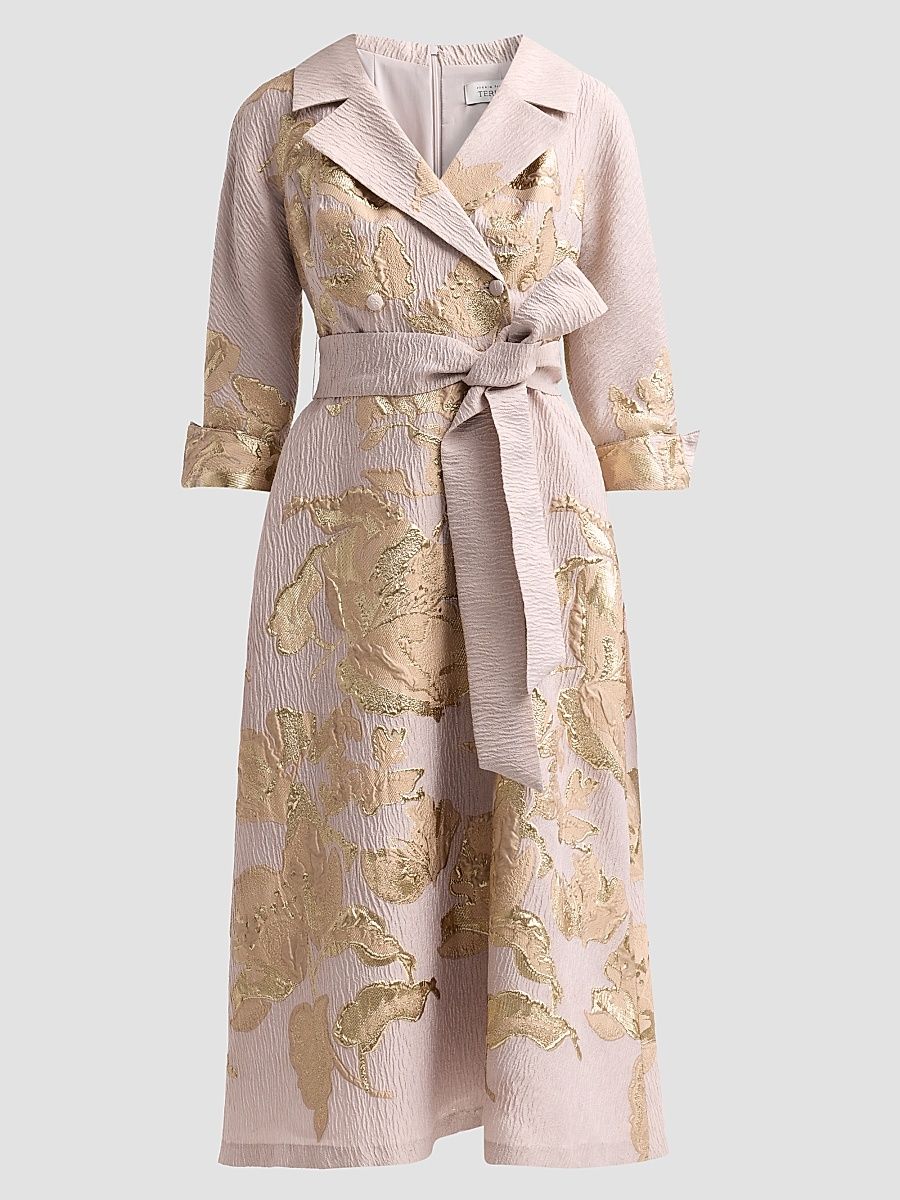 Women's Floral Jacquard A-Line Midi Dress - Mauve Gold - Size 0