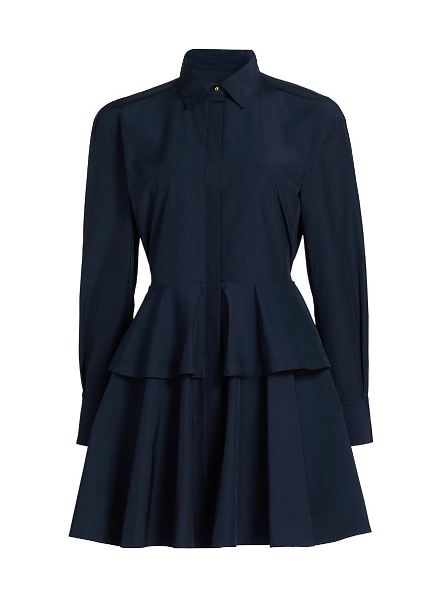 Women's Azure Ruffled Mini-Shirtdress - Navy - Size 6