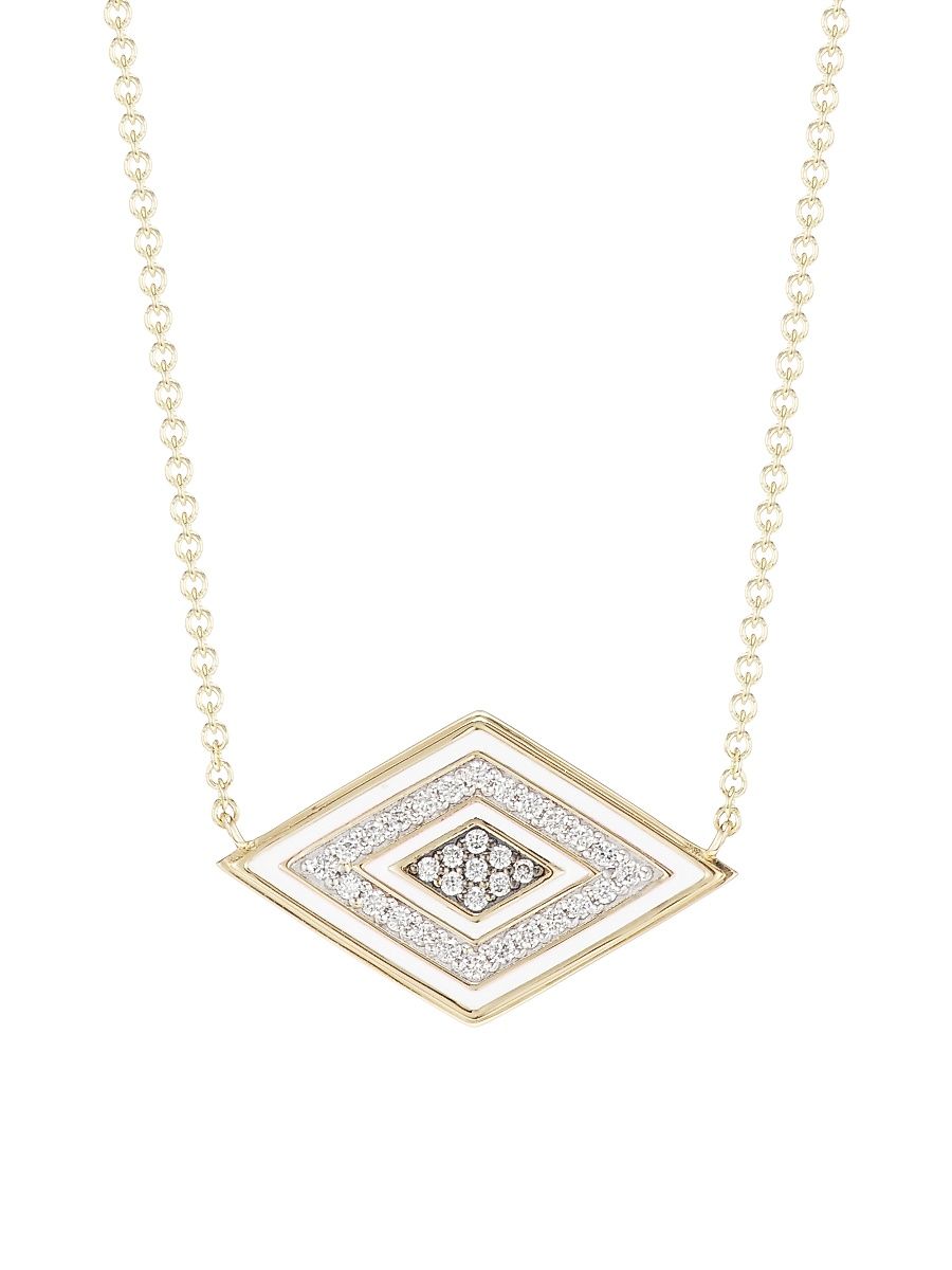 Women's 14K Yellow Gold, Diamond & Enamel Large Groovy Evil Eye Pendant Necklace - Yellow Gold