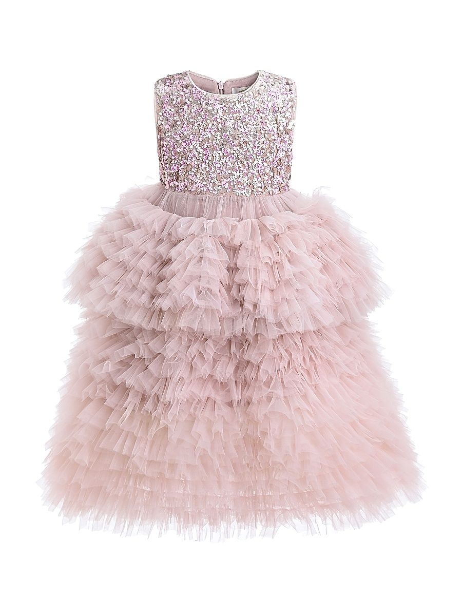 Sparkle Tiered Tulle Dress - Pink - Size 9
