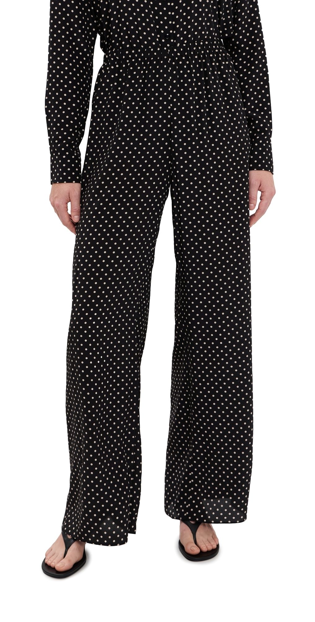 SPRWMN Silk Wide Leg Easy Pants Black Polka Dot L