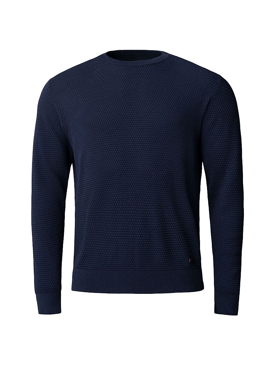 Men's Popcorn-Stitch Cotton Crewneck Sweater - Blue - Size XL