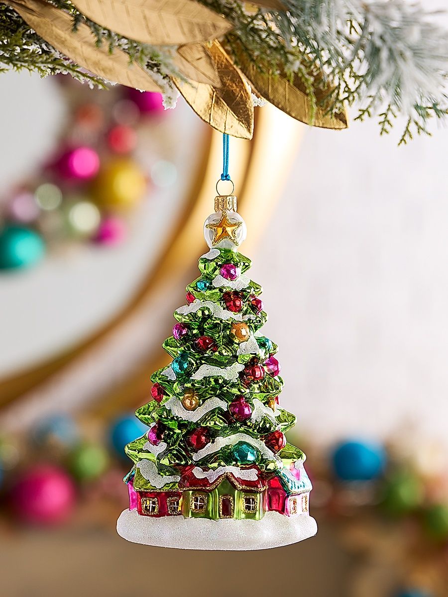 Tree With Little Houses Glass Ornament