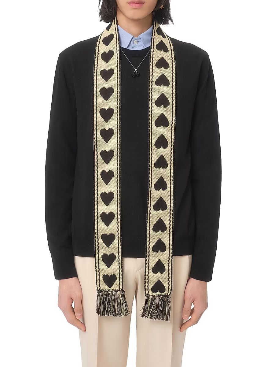 Men's Antibes Cotton Scarf with Fringe - Butter Black