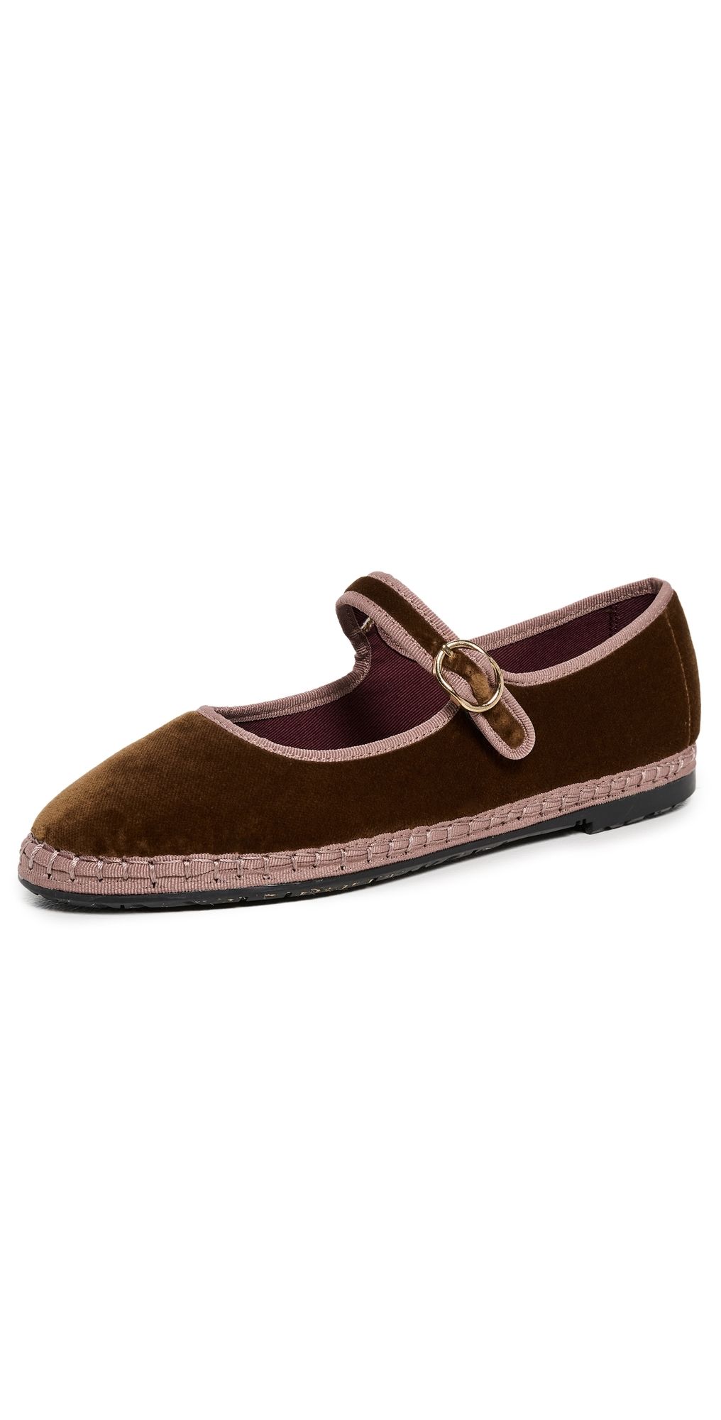 Flabelus Velvet Mary Jane Flats Brown 37
