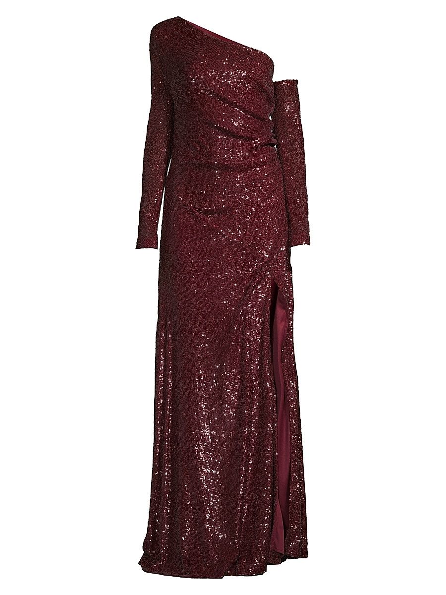 Women's Social Occasion Asymmetric Sequined Gown - Scarlet - Size 2