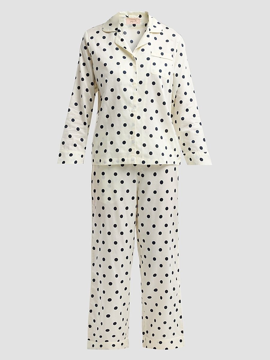 Women's Polka Dot Cotton Sateen Pajamas - Cream - Size XL