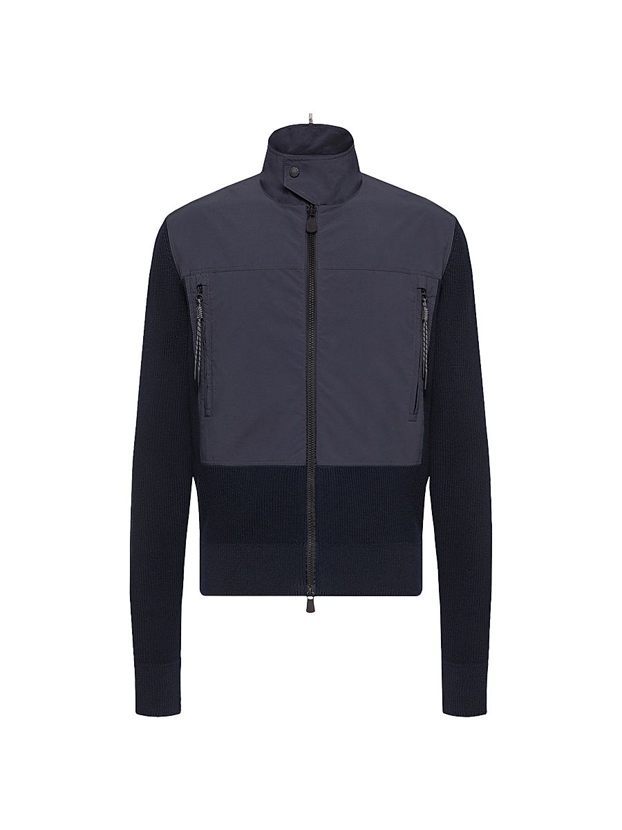 Men's Down-Filled Cardigan in Cotton - Navy Blue - Size XXL