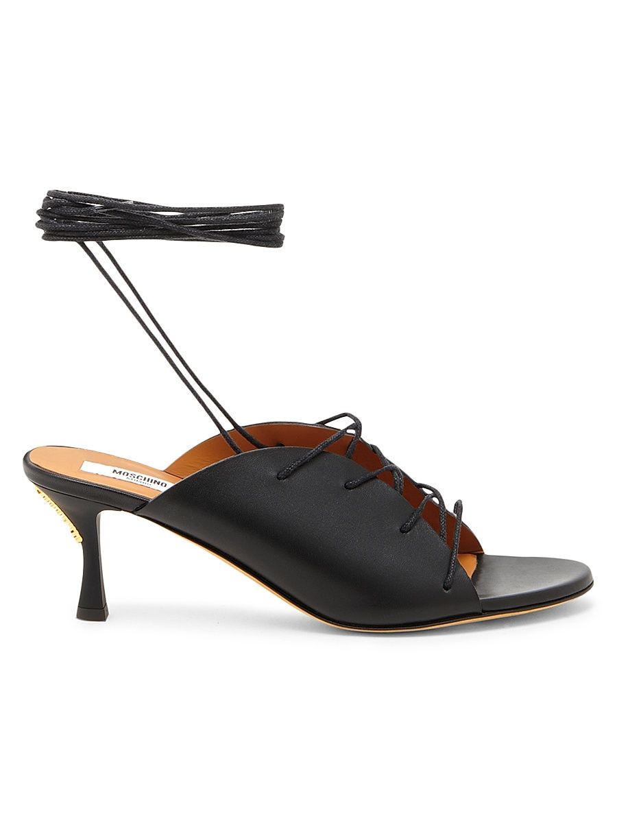 Women's Laced Lettering 60MM Leather Sandals - Black - Size 11