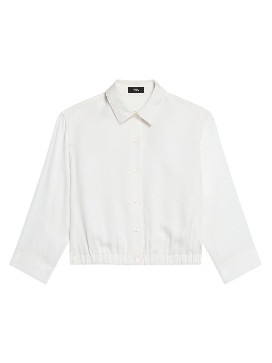 Theory Women's Quarter-Sleeve Crop Shirt - Ivory - Size XS