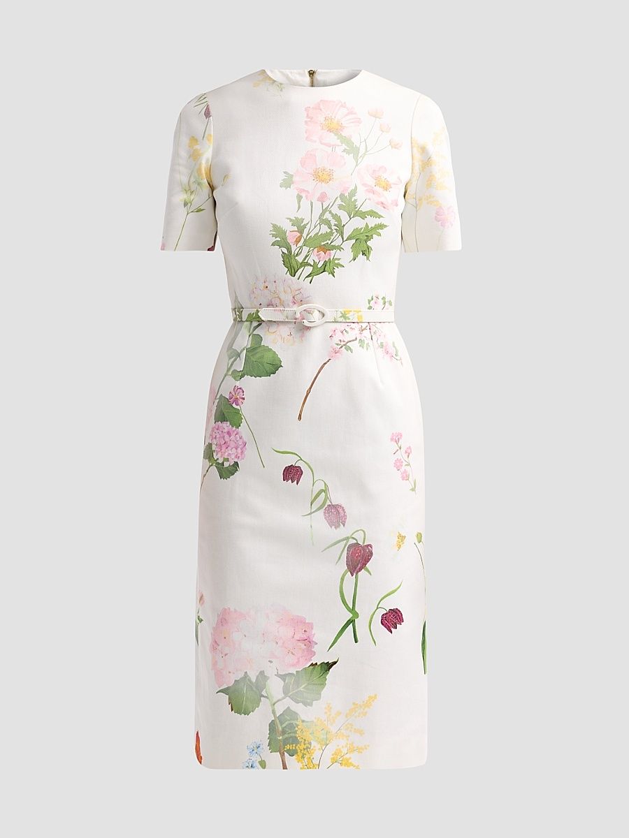 Women's Mixed Botanical Denim Dress - White Multi - Size 14