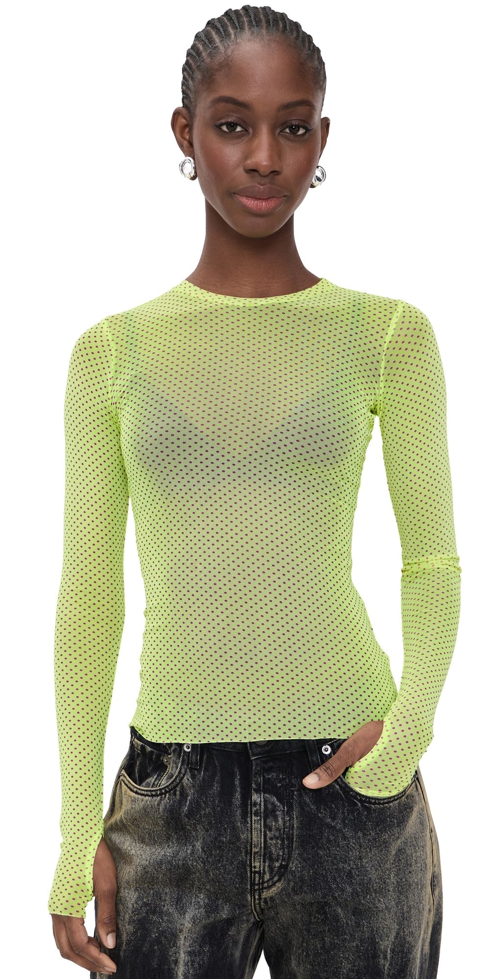 AFRM Kaylee Shirt Citrus Pin Dot L