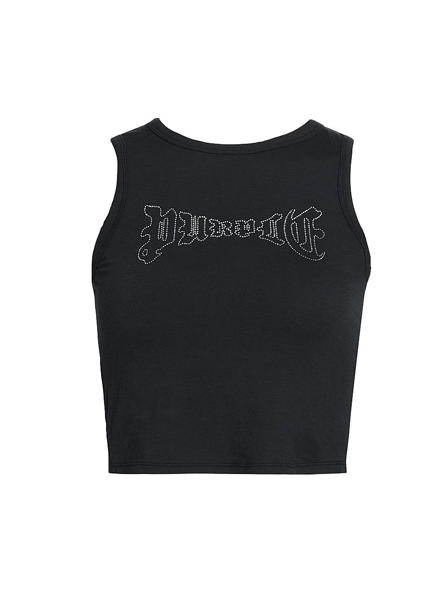 Women's Rhinestone Logo Jersey Crop Tank - Black - Size Medium