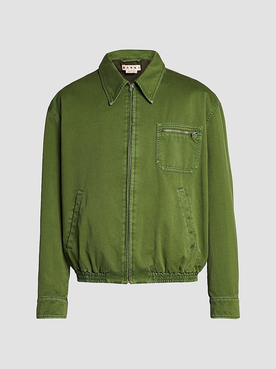 Men's Spread Collar Cotton Blouson Jacket - Garden Green - Size 44