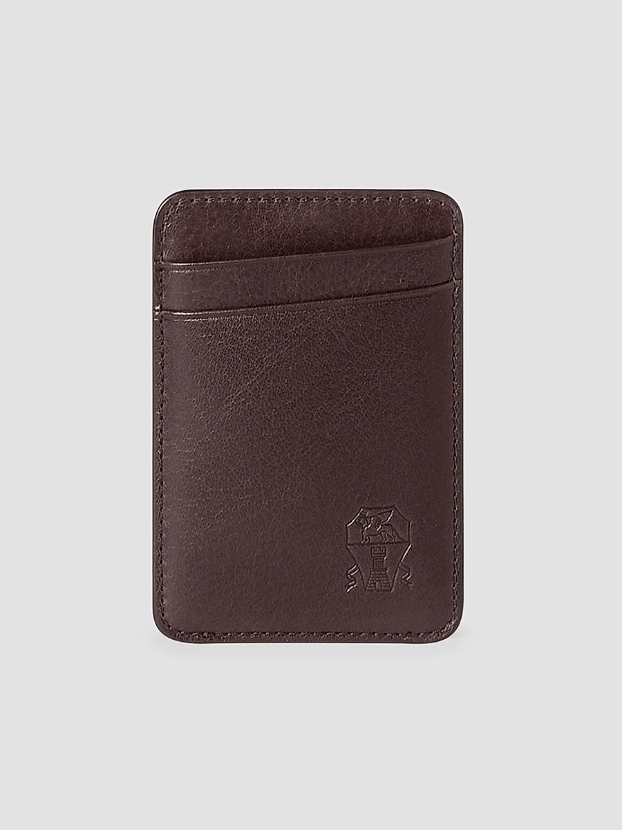 Men's Grained Leather Magnetic Card Holder - Brown