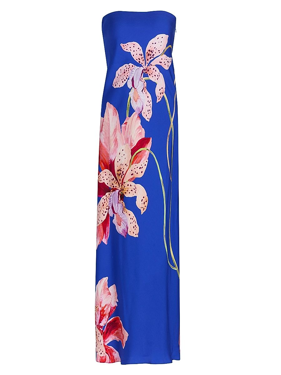 Women's Vera Satin Floral Maxi Dress - Blue Multi - Size 12