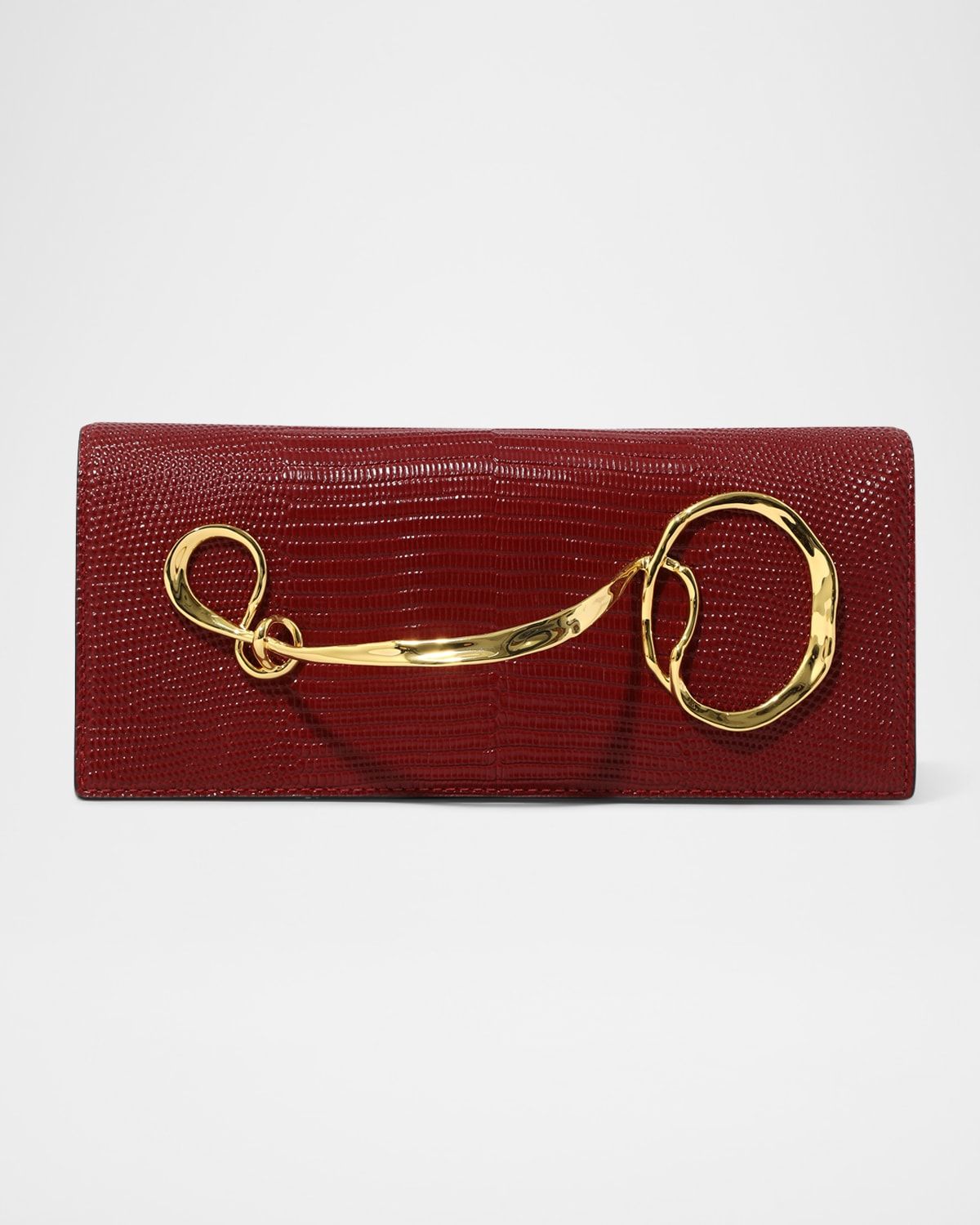 Twisted Side Handle Metallic Leather Clutch Bag