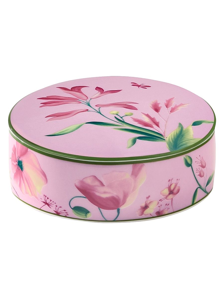 Florenza Porcelain Round Box With Cover - Pink White