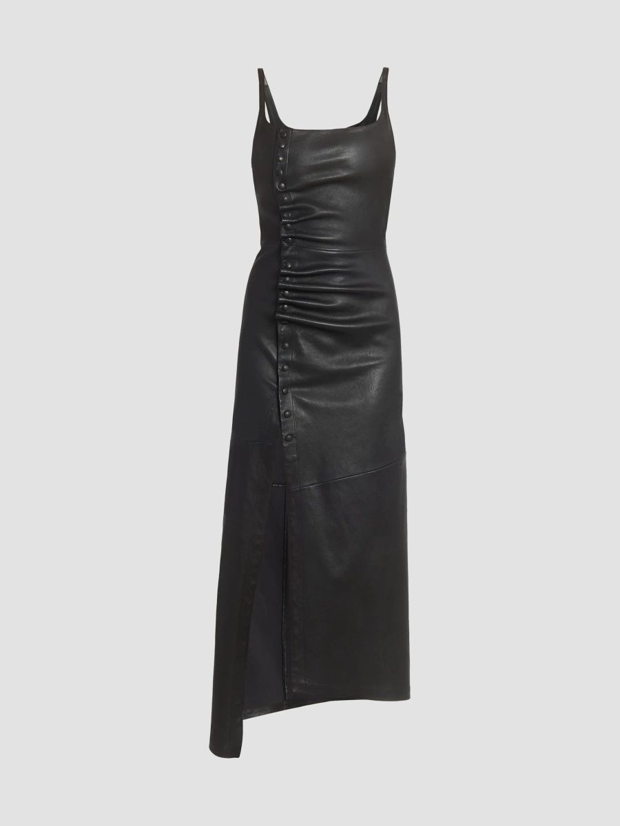 Rabanne Women's Leather Slit Maxi Dress - Black - Size 6