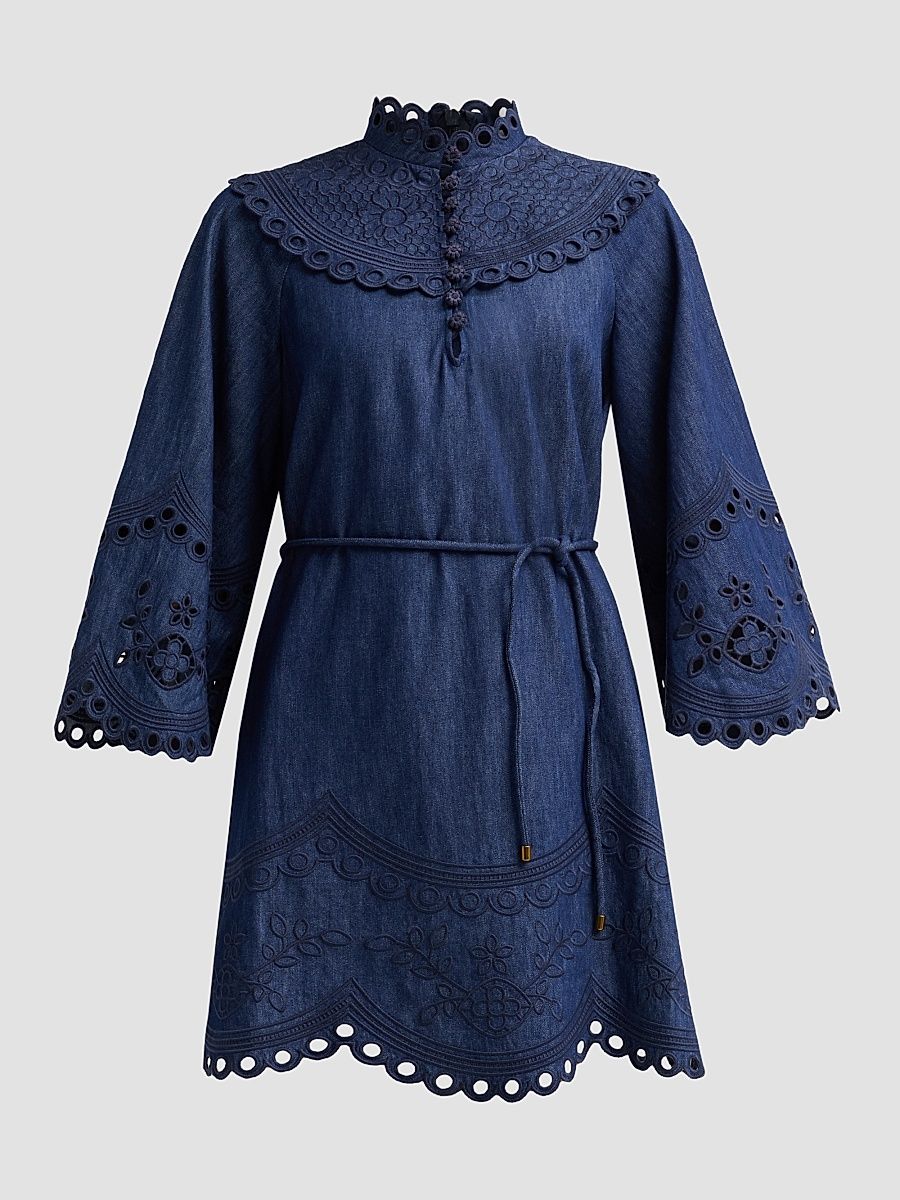 Women's Mahon Broderie Denim Mini Dress - Ink - Size 8