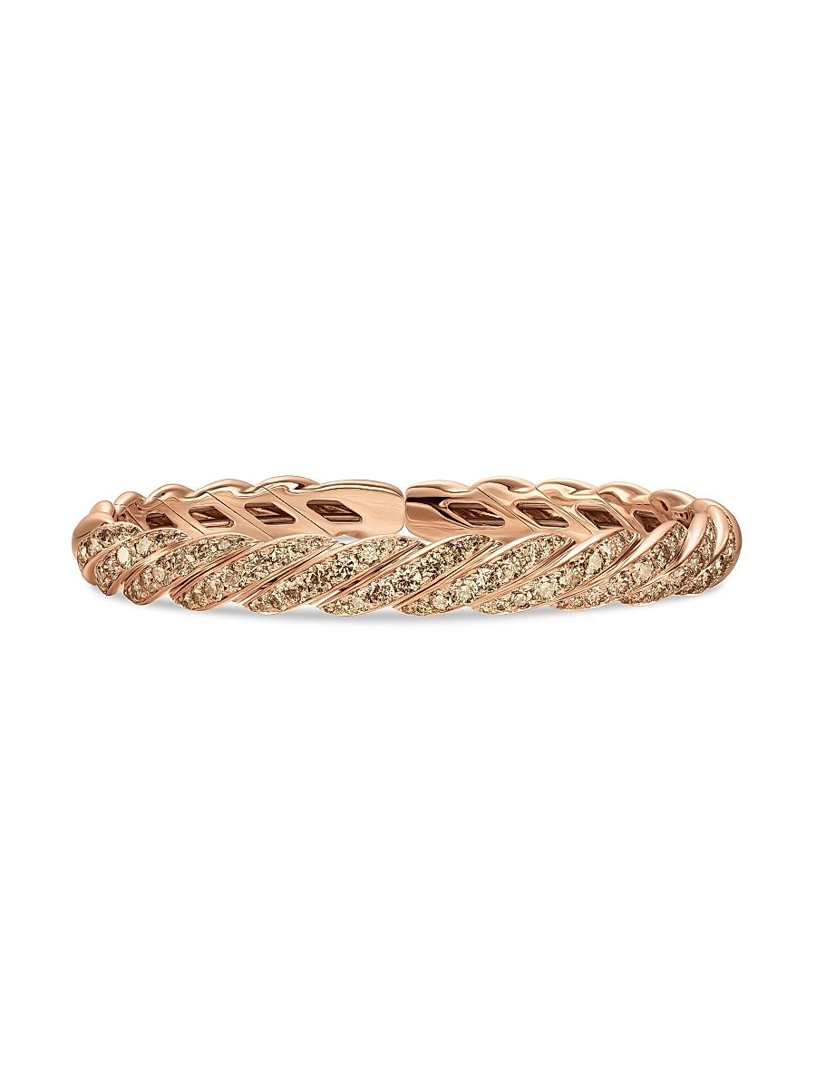 Women's Sculpted Cable Flex Bracelet in 18K Rose Gold - Cognac Diamond - Size Small