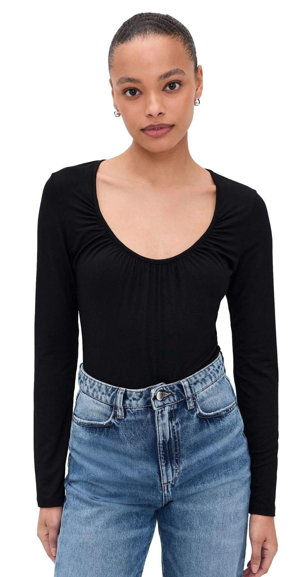 L'AGENCE Cassandra Long Sleeve Ruched Bodysuit Black XL