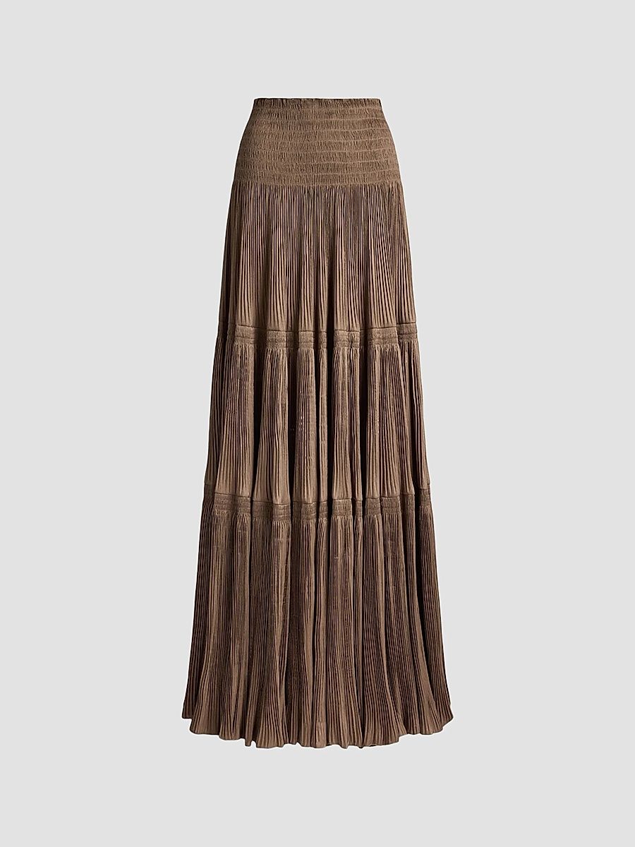 Ralph Lauren Collection Women's Adeena Pleated Lamé Maxi Skirt - Taupe - Size 8