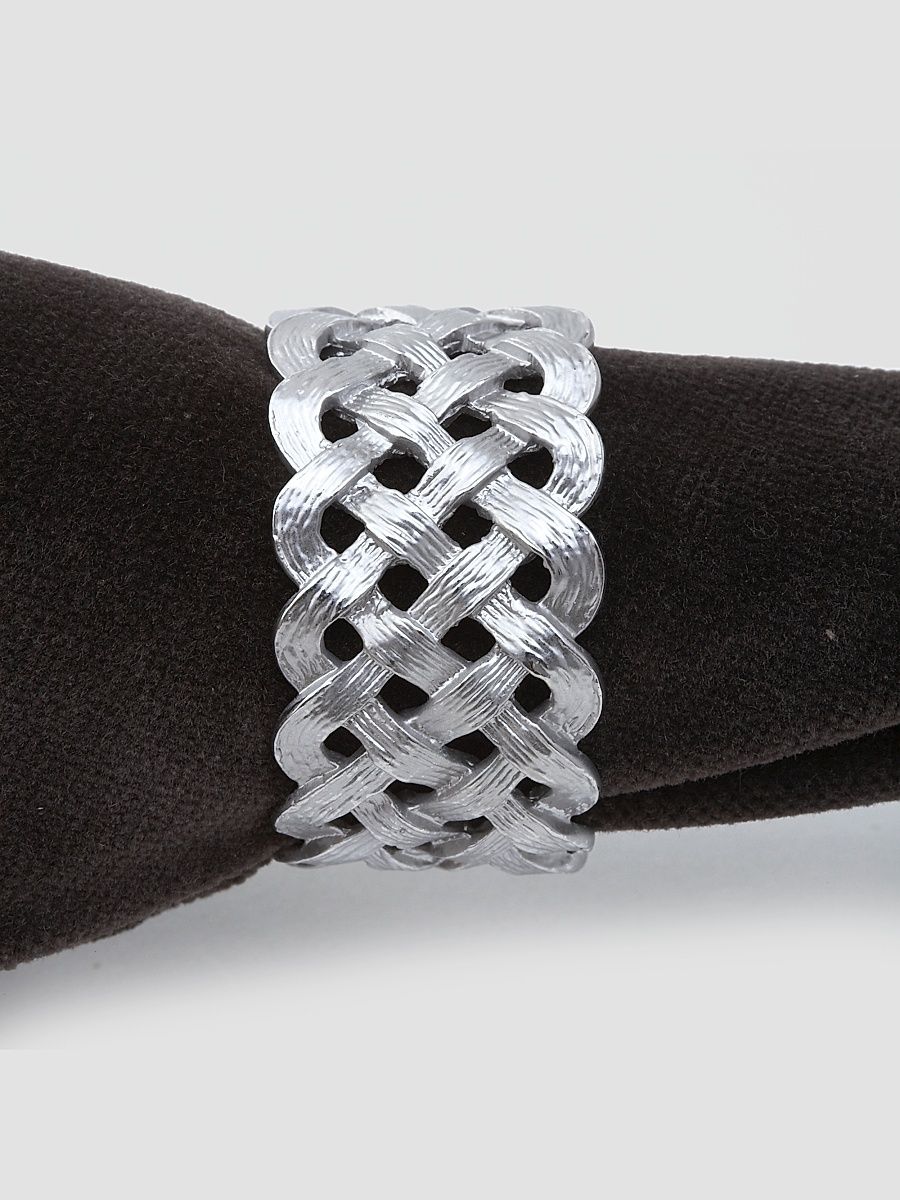 4-Piece Braided Napkin Ring Set - Platinum