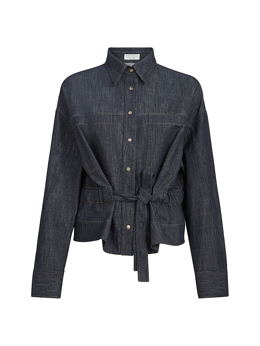 Women's Cotton Denim Effect Twill Cropped Shirt - Dark Denim - Size XXL