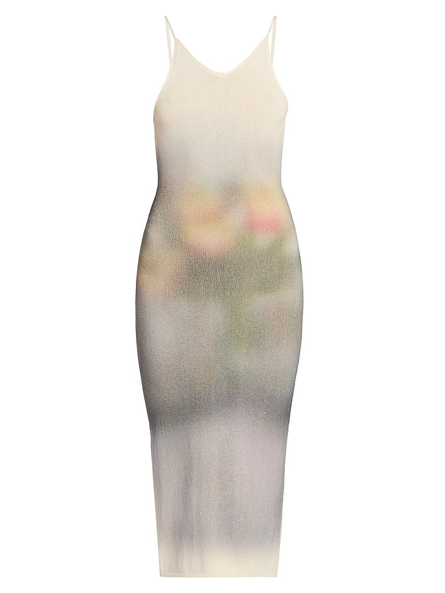 Women's Knit Cotton Midi-Dress - Ecru - Size Large