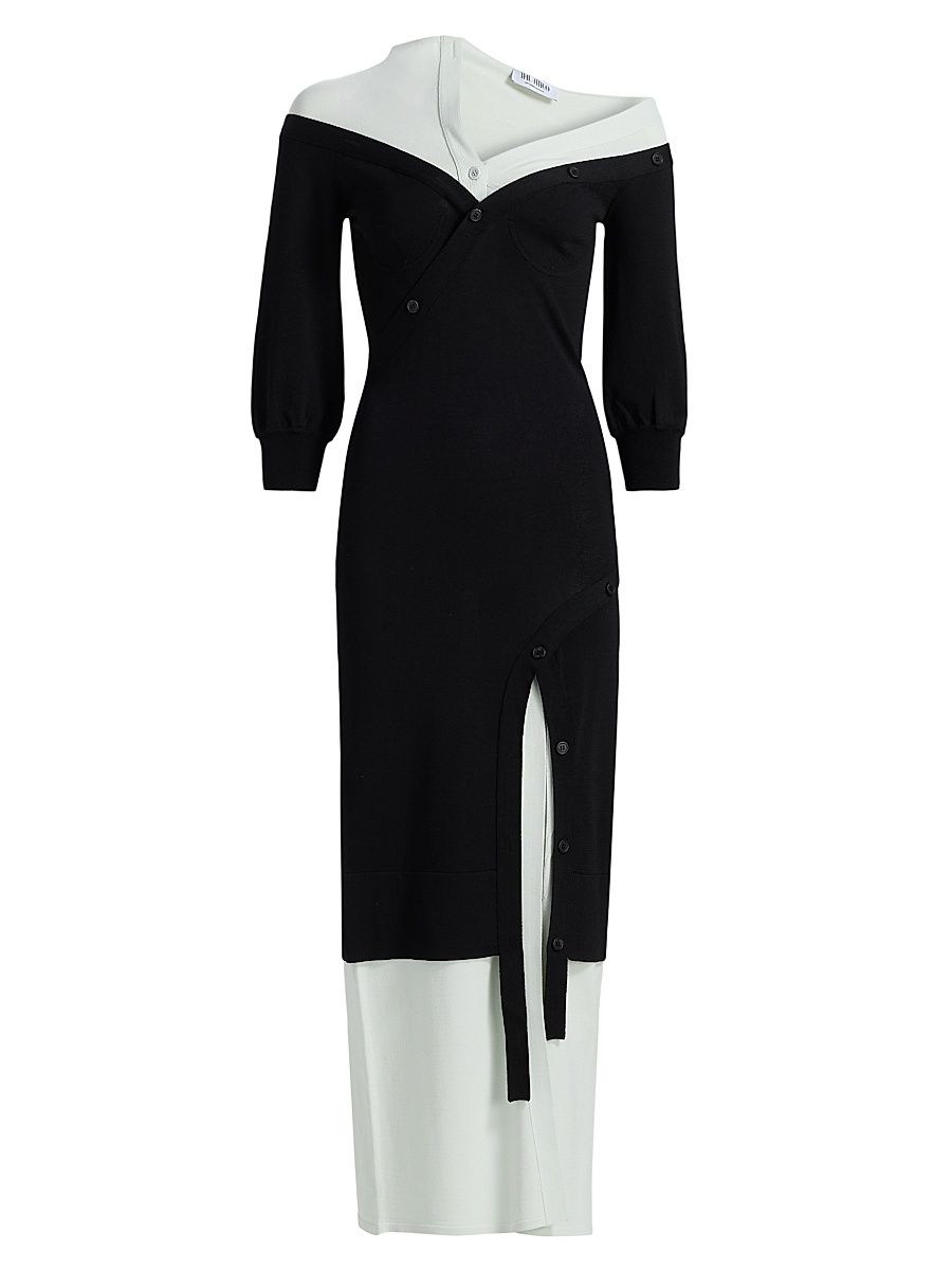 Women's Mix Media Midi-Shirtdress - Black Green - Size 8