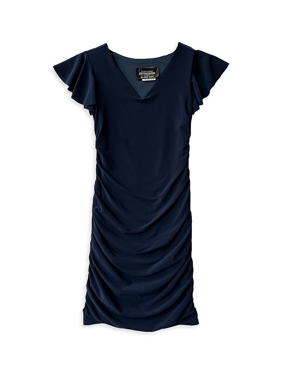 Un Deux Trois Girl's Girl's Fitted Ruched Dress - Peri Blue - Size 14
