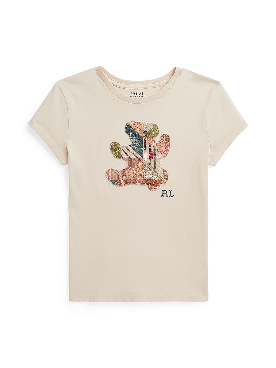 Little Girl's & Girl's Polo Bear Patchwork Cotton T-Shirt - Guide Cream - Size 2
