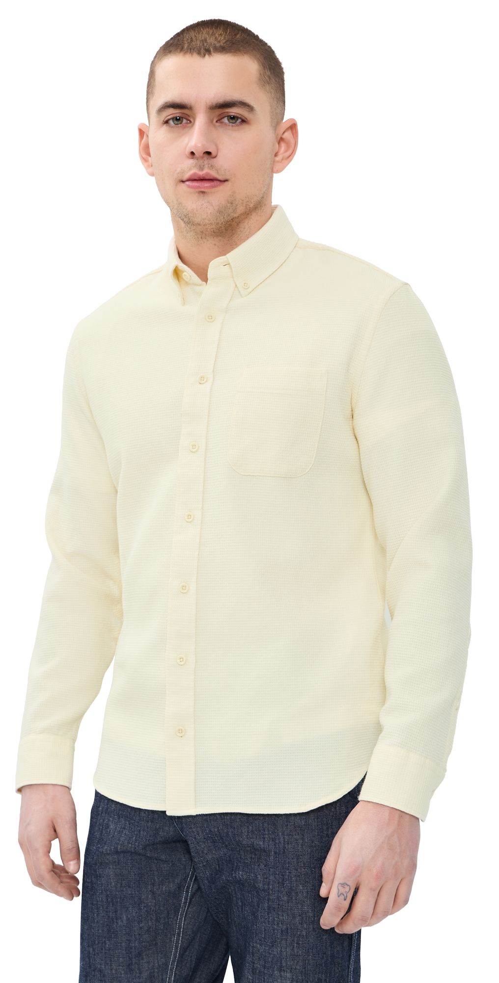 Taylor Stitch The Jack Button Down Shirt Vintage White Waffle 46