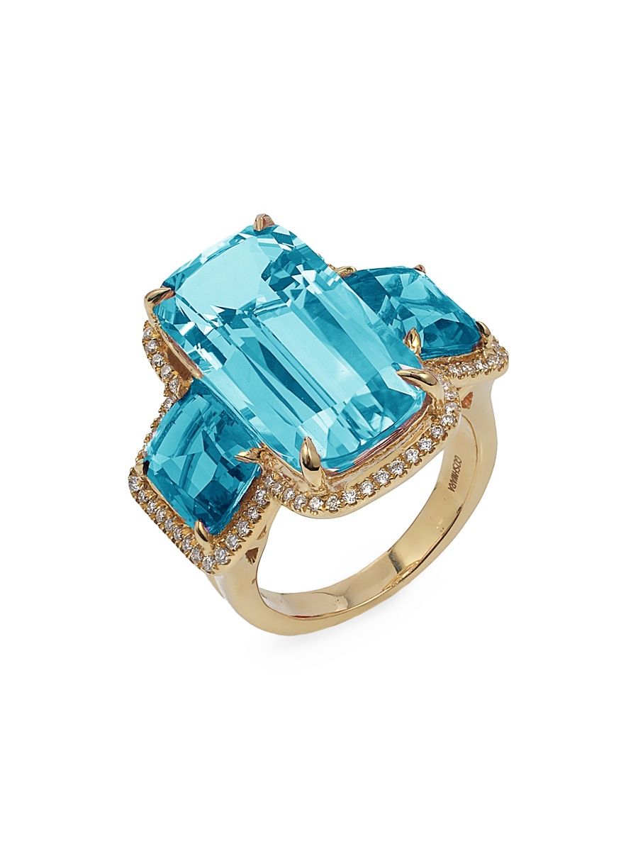 Goshwara Women's Gossip 18K Yellow Gold, Blue Topaz & 0.33 TCW Diamonds Ring - Blue - Size 7