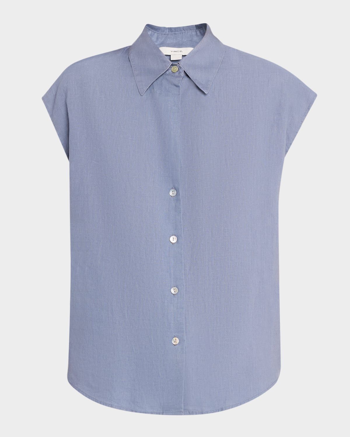 Cap-Sleeve Linen Button-Front Blouse