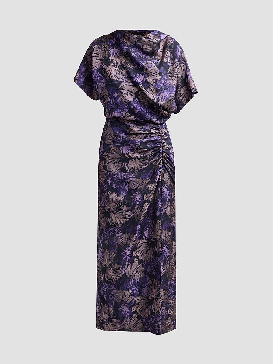 Women's Floral Jacquard Draped Midi Dress - Amethyst Multi - Size 14