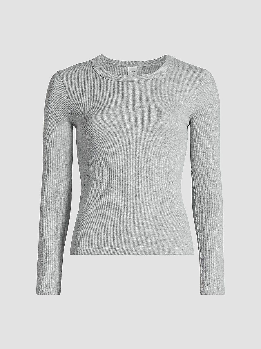 Leset Women's Kelly Long-Sleeve Slim-Fit T-Shirt - Heather Grey - Size XL
