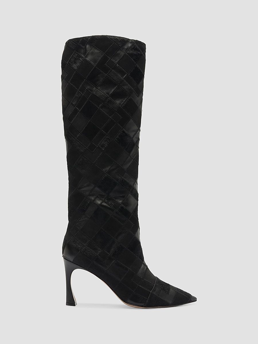 Women's Annelise 85MM Leather & Calf Hair Knee-High Boots - Black - Size 11